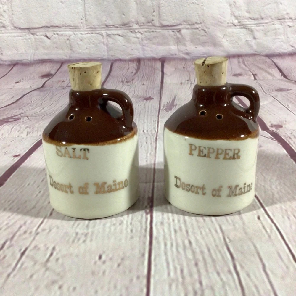 Vintage Desert of Maine Souvenir Ceramic  Salt and Pepper Shakers